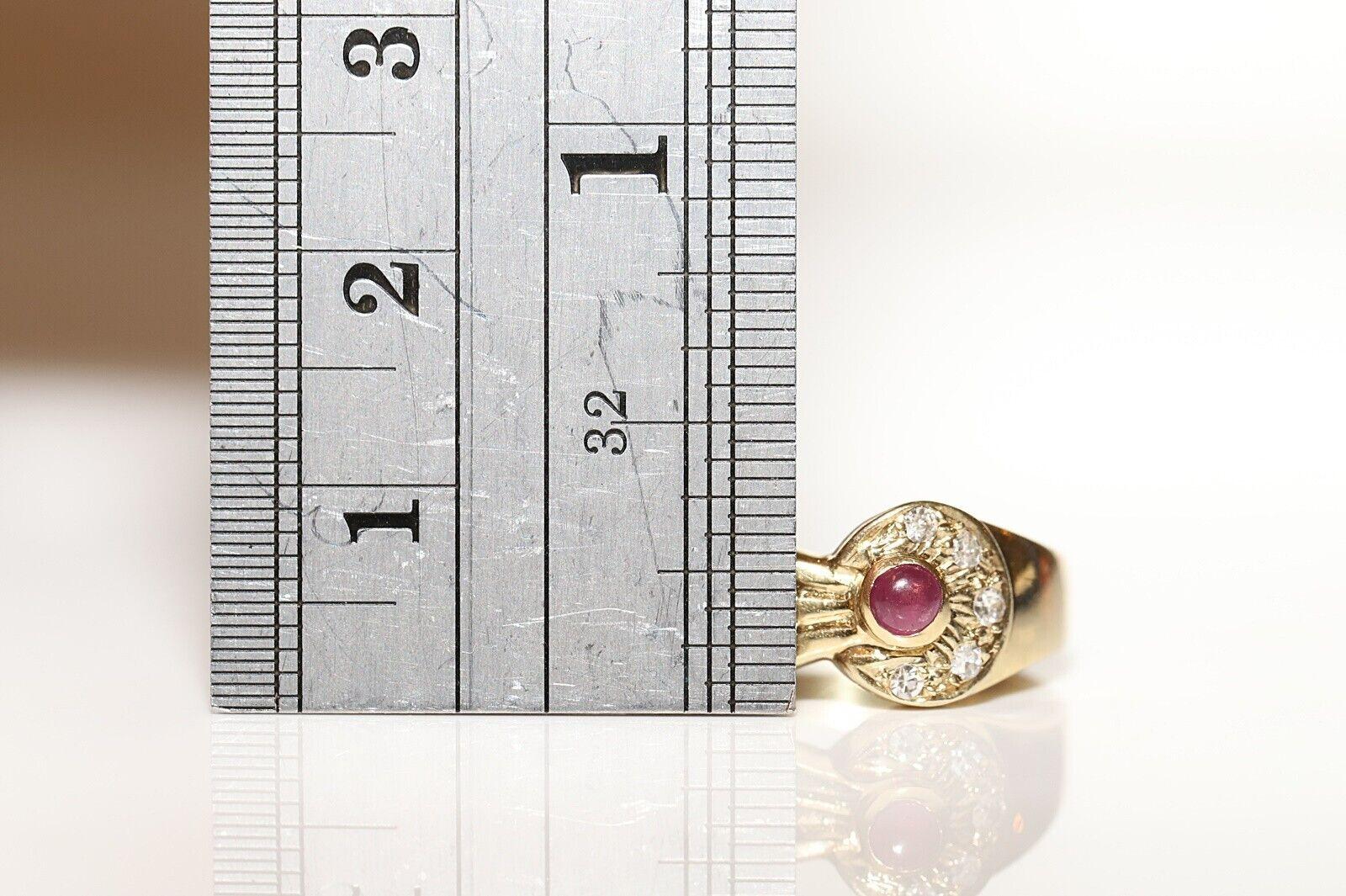 Vintage Circa 1980s 14k Gold Natural Diamond And Cabochon Ruby Ring  For Sale 1