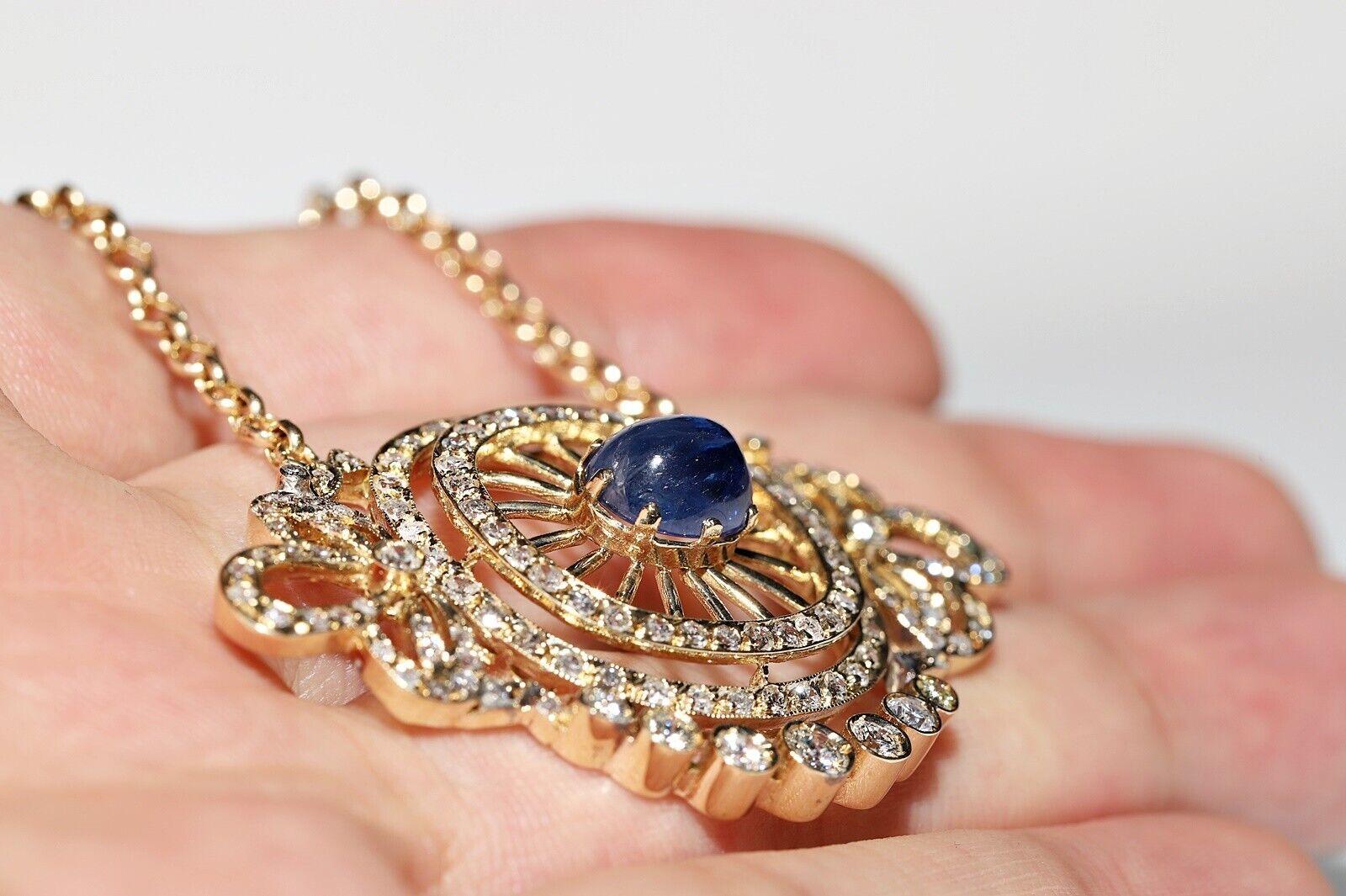 Collana in oro 14k con diamanti naturali e zaffiri cabochon, vintage, anni '80 circa. in vendita 4