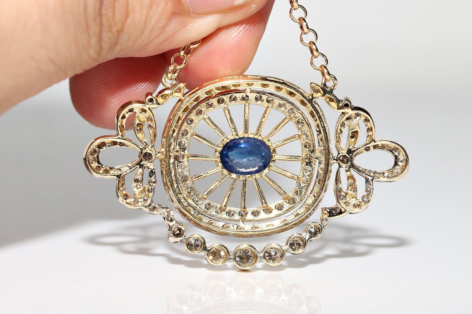 Collana in oro 14k con diamanti naturali e zaffiri cabochon, vintage, anni '80 circa. in vendita 5