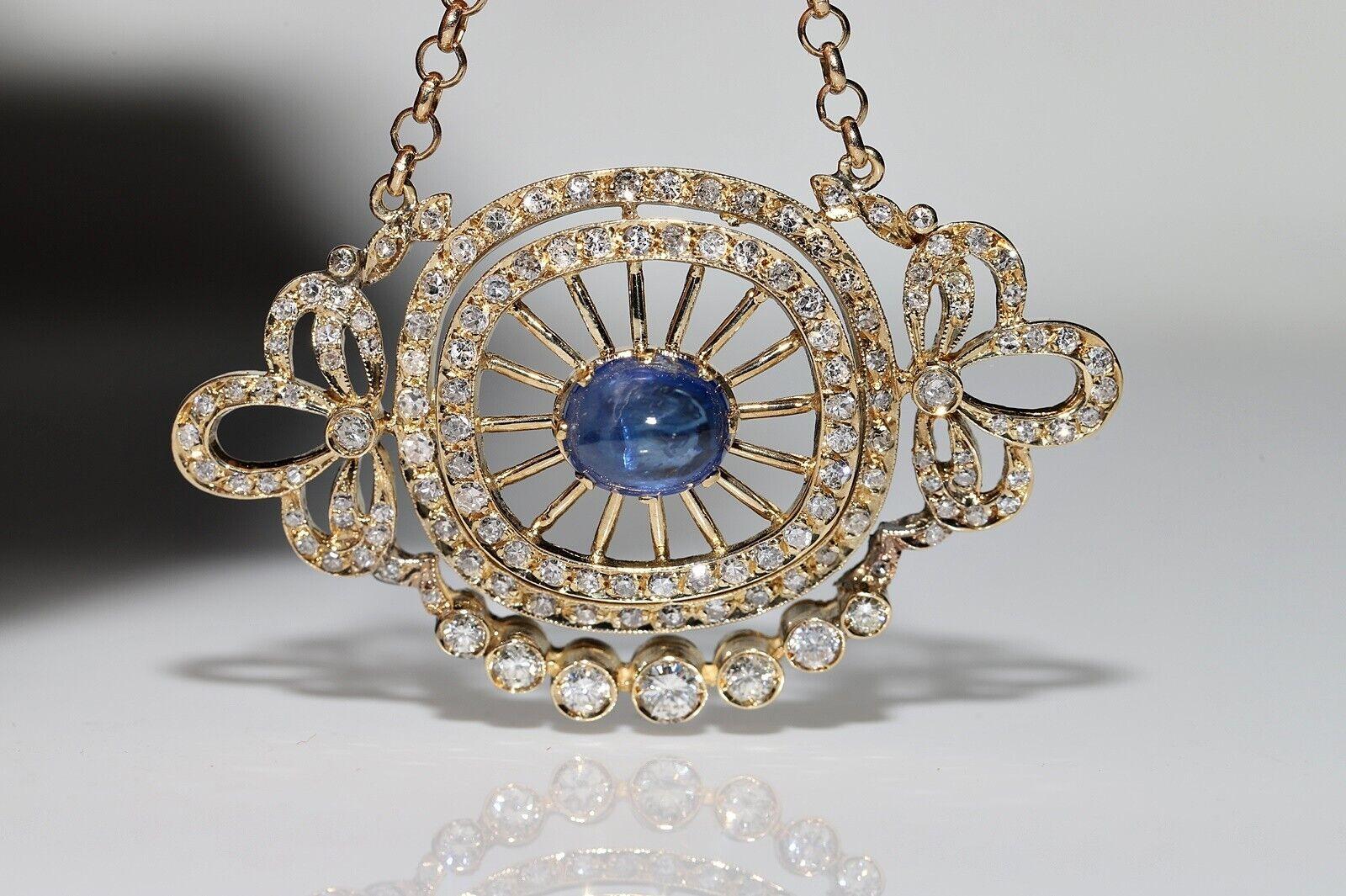 Collana in oro 14k con diamanti naturali e zaffiri cabochon, vintage, anni '80 circa. in vendita 6