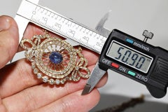 Vintage Circa 1980s 14k Gold Natural Diamond And Cabochon Sapphire Necklace
