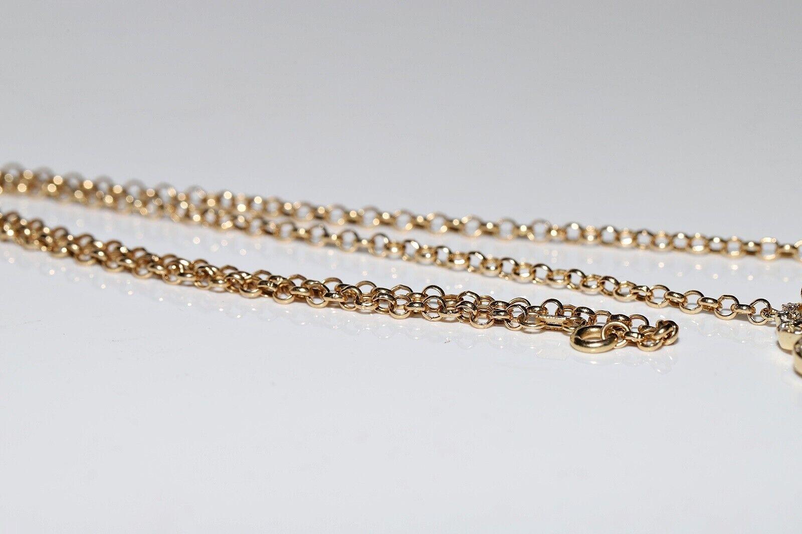Collana in oro 14k con diamanti naturali e zaffiri cabochon, vintage, anni '80 circa. In condizioni buone in vendita a Fatih/İstanbul, 34