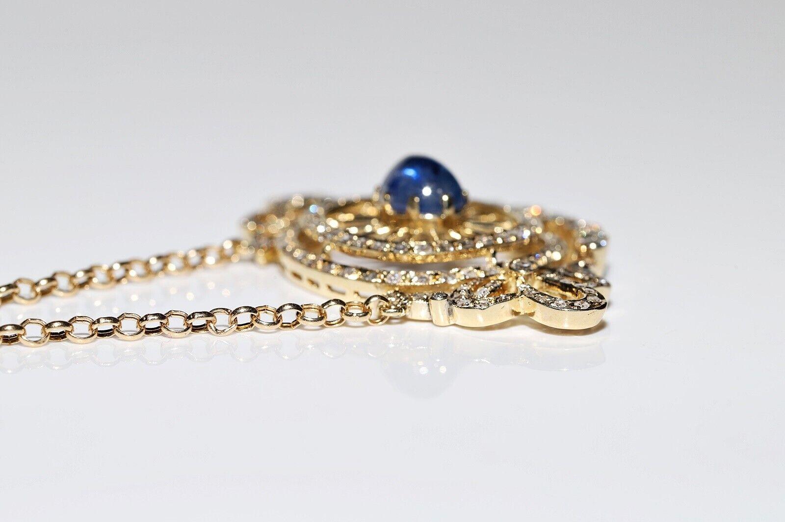Donna Collana in oro 14k con diamanti naturali e zaffiri cabochon, vintage, anni '80 circa. in vendita