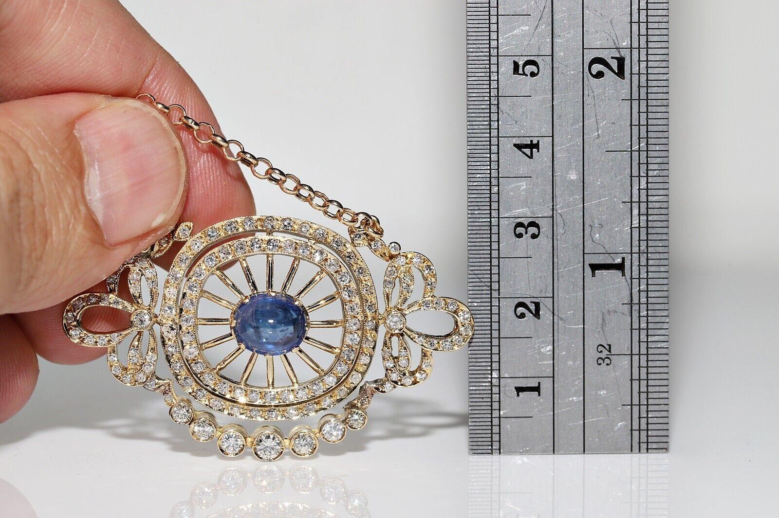 Collana in oro 14k con diamanti naturali e zaffiri cabochon, vintage, anni '80 circa. in vendita 1