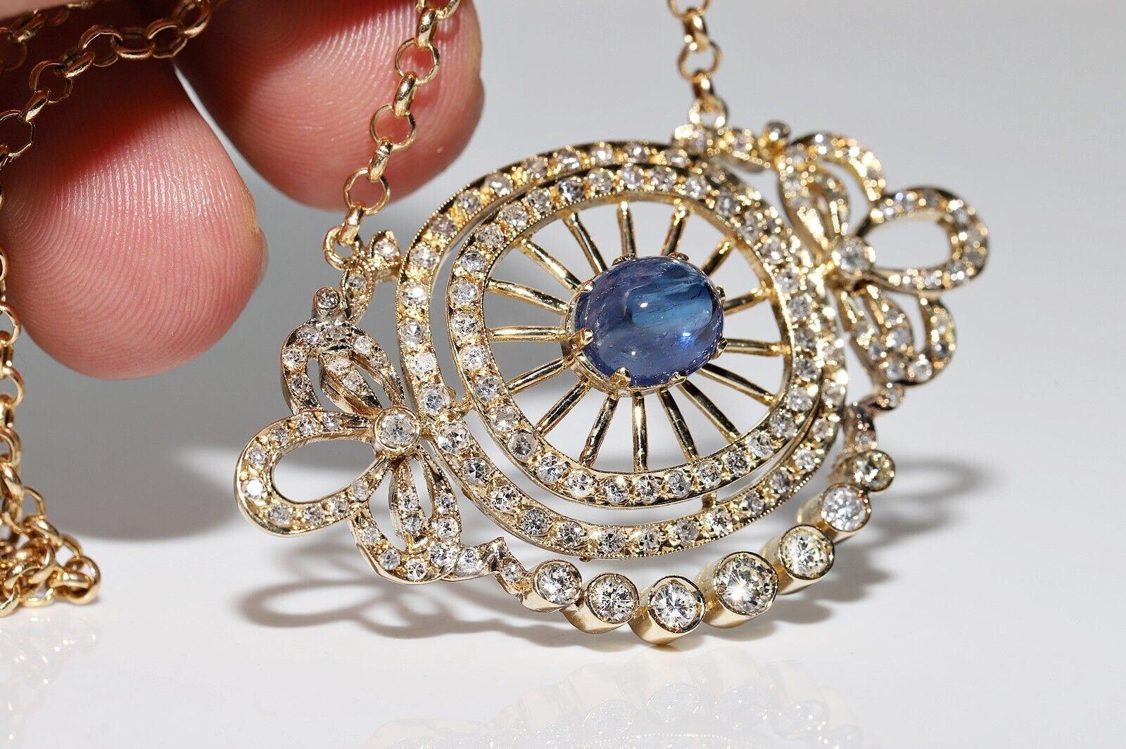 Collana in oro 14k con diamanti naturali e zaffiri cabochon, vintage, anni '80 circa. in vendita 2
