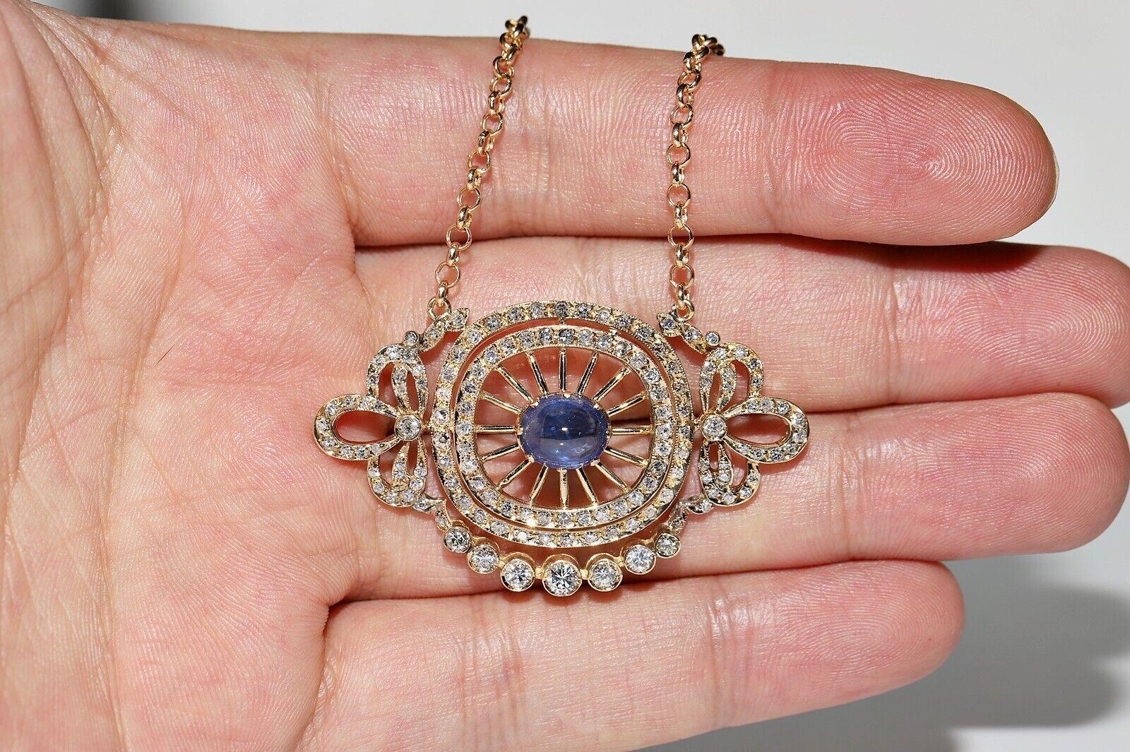 Collana in oro 14k con diamanti naturali e zaffiri cabochon, vintage, anni '80 circa. in vendita 3