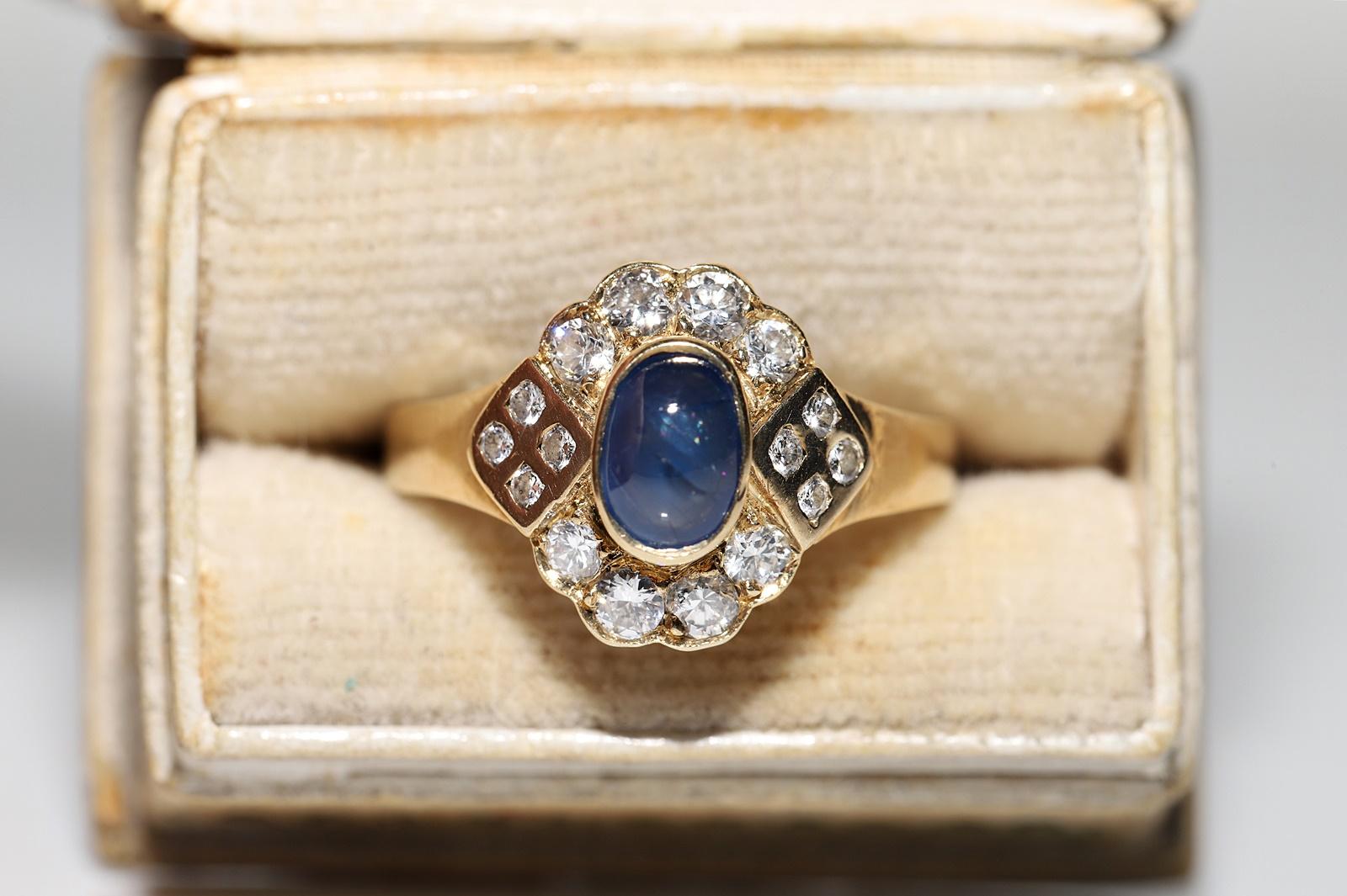 In very good condition.
Total weight is 4.3 grams.
Total weight is diamond 0.60 ct.
The diamond is has G-H color and vvs-vs-s1 clarity.
Totally is sapphire 1 ct.
Ring size is US 7 (We offer free resizing)
We can make any size.
Box is not