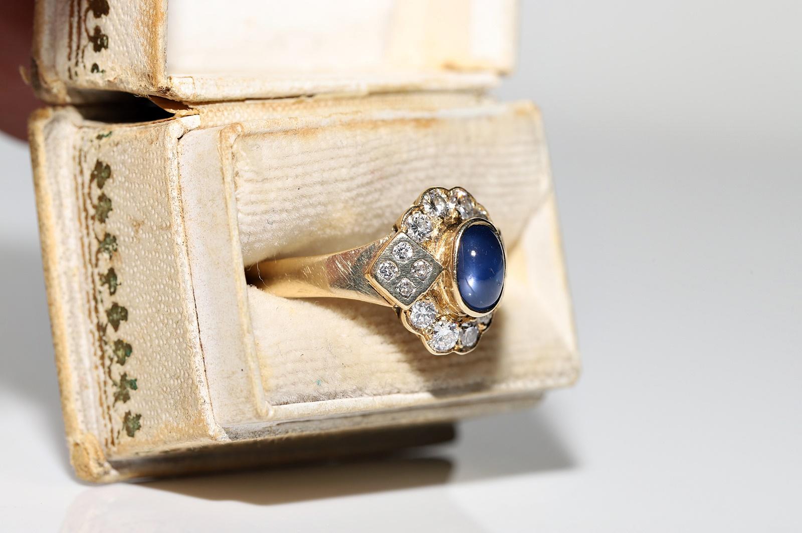 Rétro Vintage degli anni '80 in oro 14k con diamanti naturali e zaffiri cabochon  Anello in vendita
