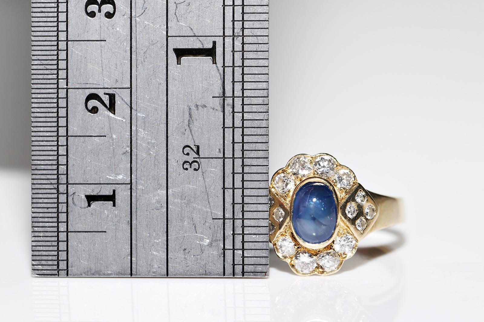 Vintage Circa 1980s 14k Gold Natural Diamond And Cabochon Sapphire  Ring In Good Condition For Sale In Fatih/İstanbul, 34