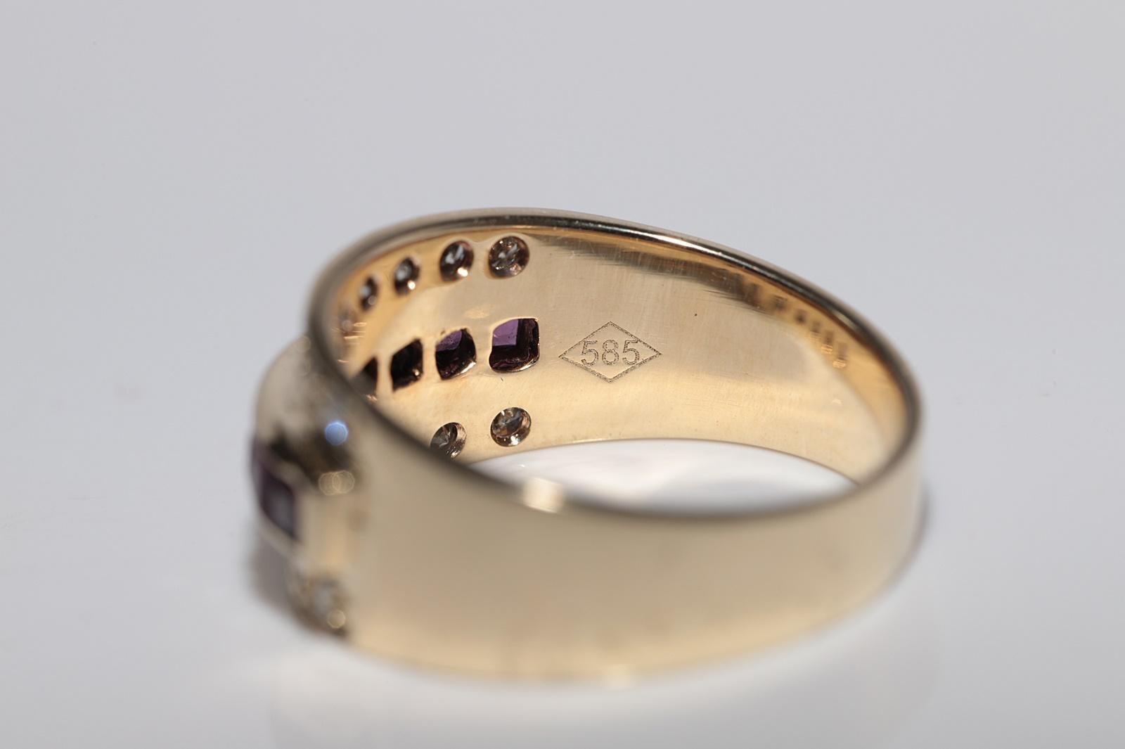 Anello d'oro 14k con diamanti naturali e rubini taglio calibro, vintage, anni '80 circa in vendita 4