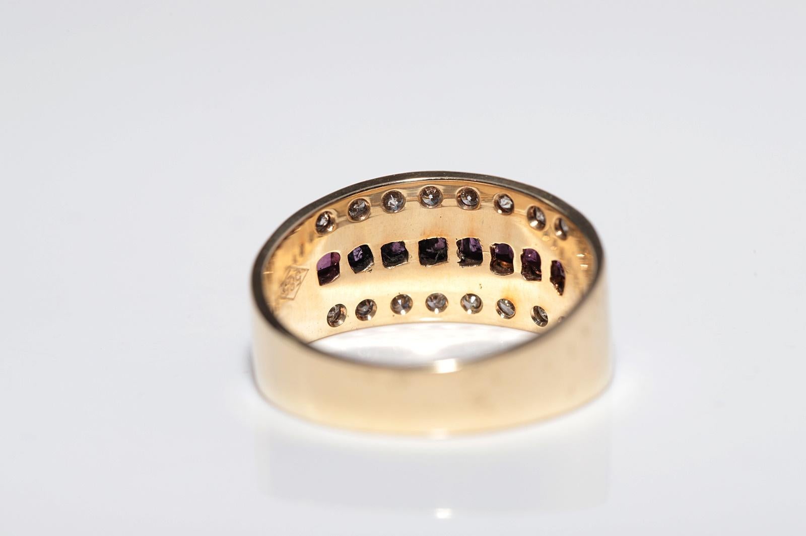 Anello d'oro 14k con diamanti naturali e rubini taglio calibro, vintage, anni '80 circa In condizioni buone in vendita a Fatih/İstanbul, 34