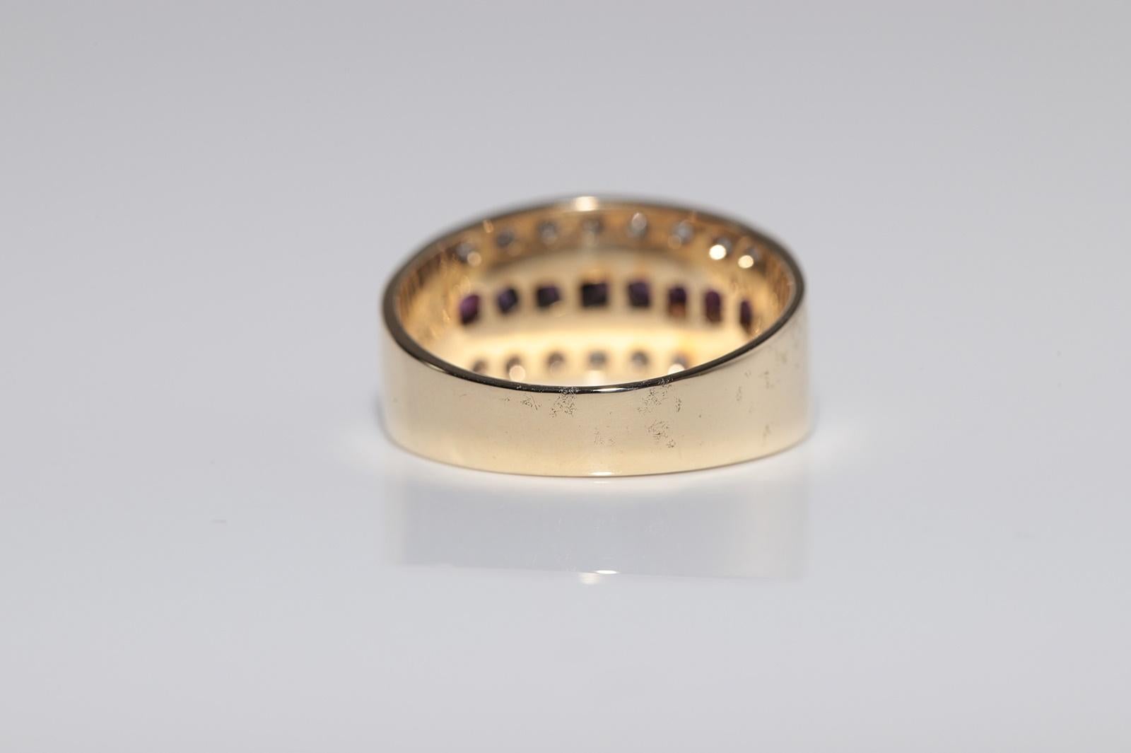 Donna Anello d'oro 14k con diamanti naturali e rubini taglio calibro, vintage, anni '80 circa in vendita