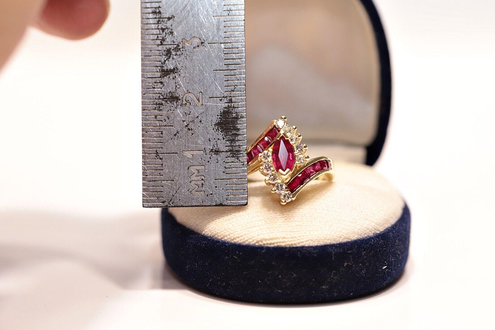 Vintage Circa 1980s 14k Gold Natural Diamond And Caliber Ruby Decorated Ring  For Sale 4