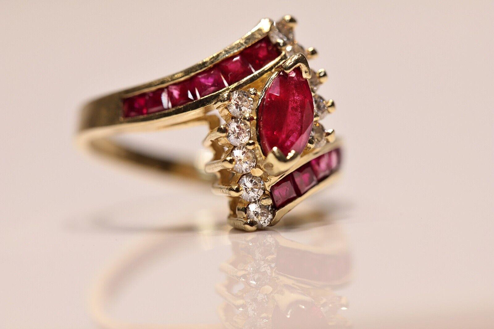 Vintage Circa 1980s 14k Gold Natural Diamond And Caliber Ruby Decorated Ring  For Sale 5