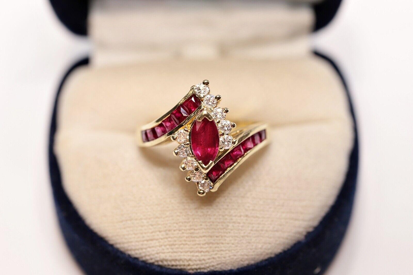 Vintage Circa 1980s 14k Gold Natural Diamond And Caliber Ruby Decorated Ring  For Sale 6