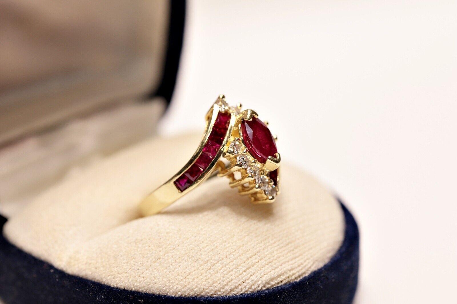 Retro Vintage Circa 1980s 14k Gold Natural Diamond And Caliber Ruby Decorated Ring  For Sale