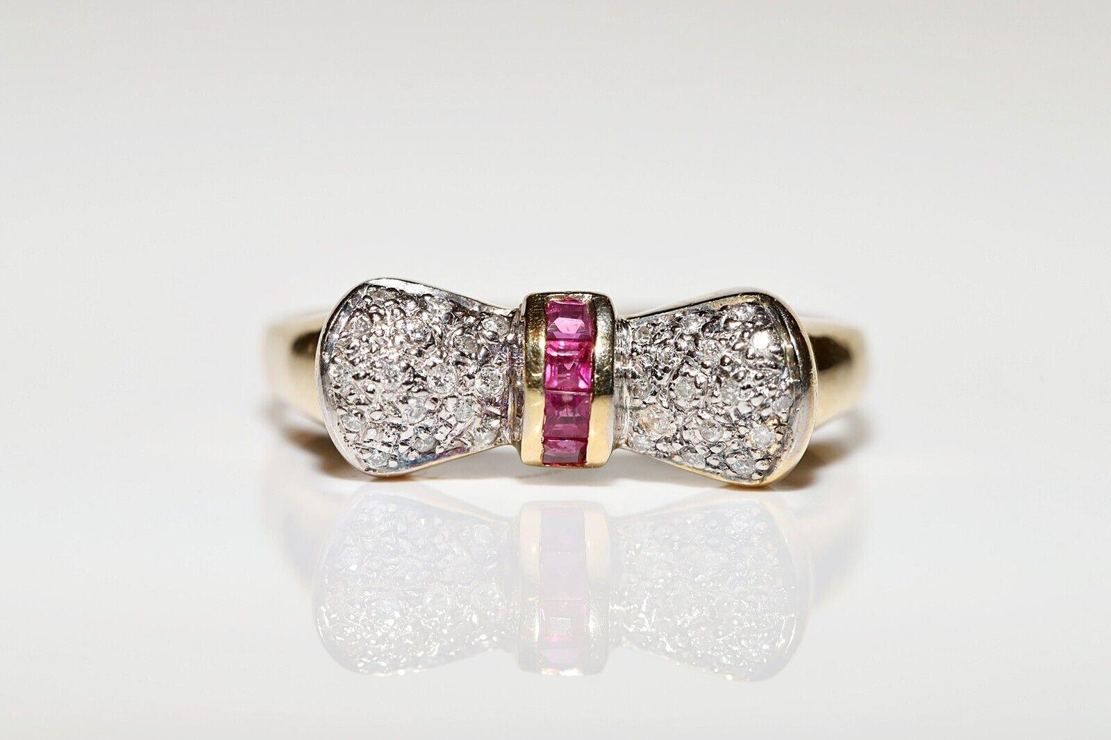 Vintage Circa 1980er Jahre 14k Gold Natürlicher Diamant und Kaliber Rubin Dekorierter Ring Damen im Angebot