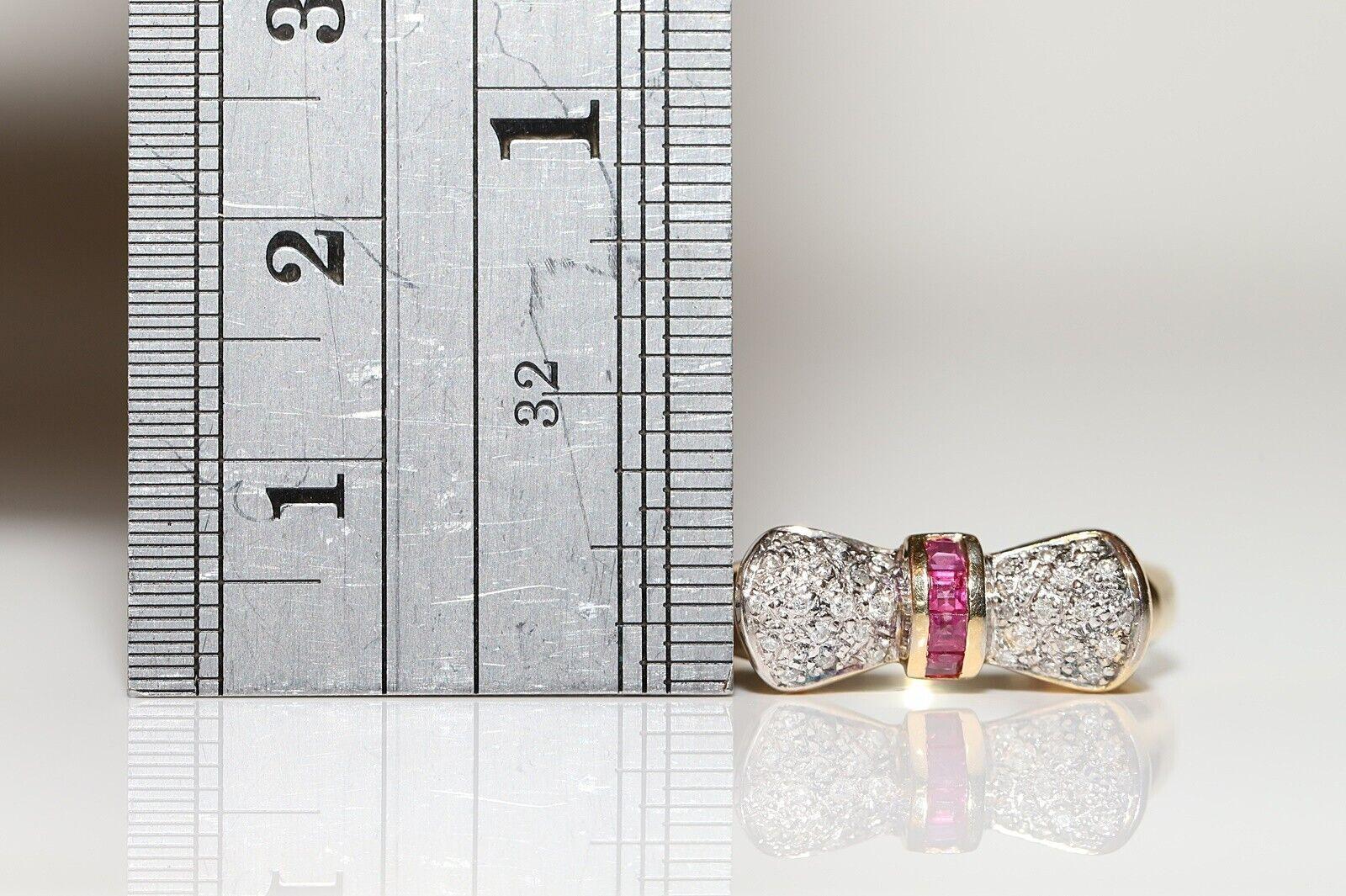 Vintage Circa 1980er Jahre 14k Gold Natürlicher Diamant und Kaliber Rubin Dekorierter Ring im Angebot 1