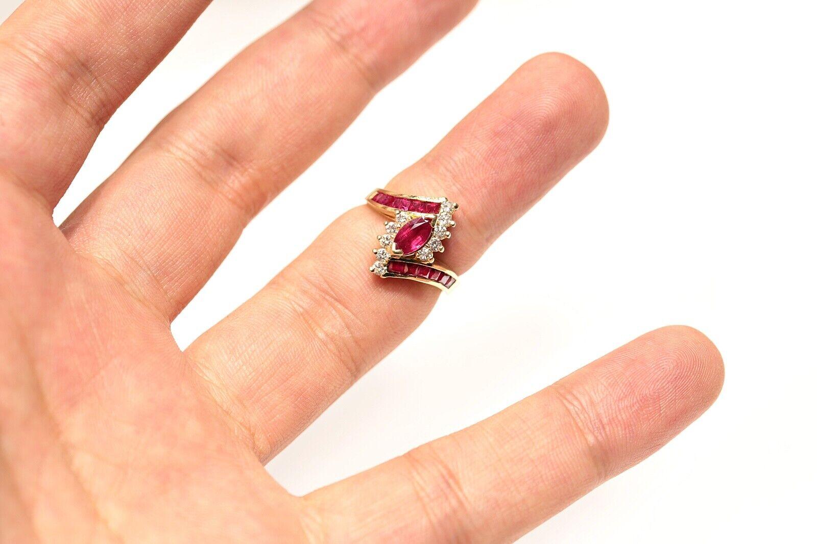 Vintage Circa 1980s 14k Gold Natural Diamond And Caliber Ruby Decorated Ring  For Sale 2