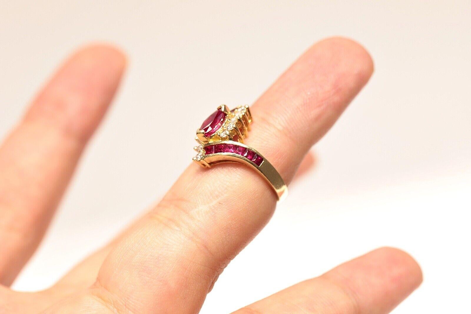 Vintage Circa 1980s 14k Gold Natural Diamond And Caliber Ruby Decorated Ring  For Sale 3