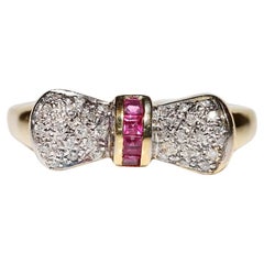 Vintage Circa 1980s 14k Gold Natural Diamond And Caliber Ruby Decorated Ring