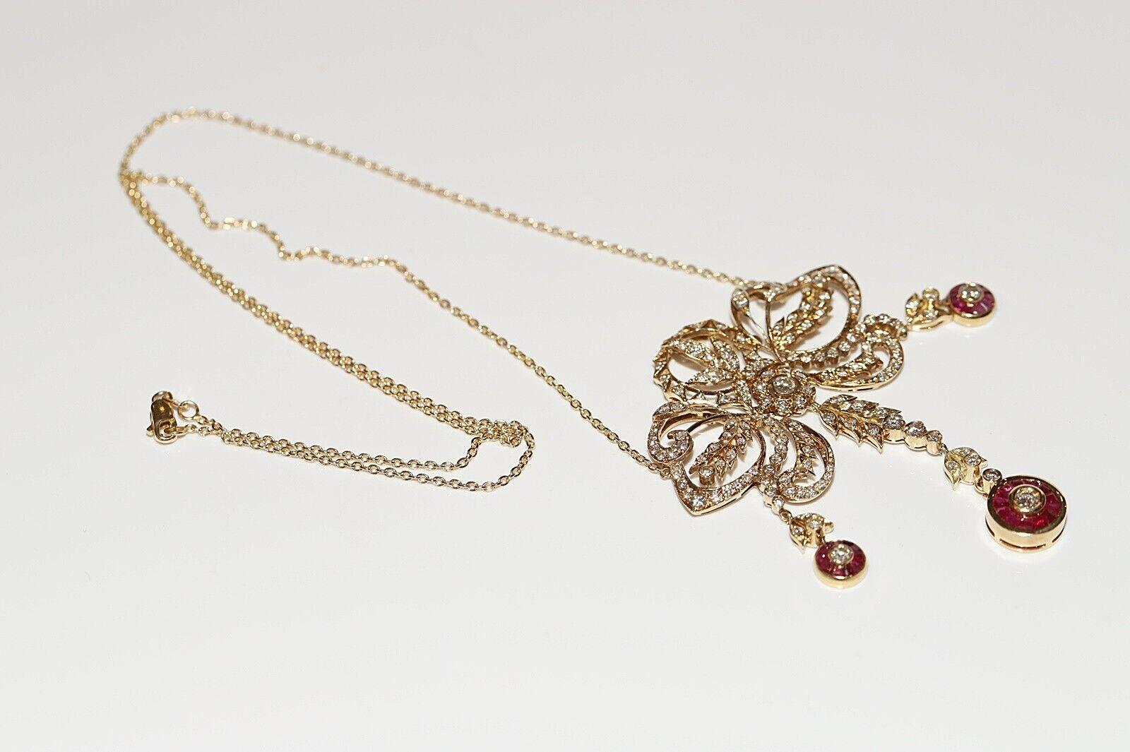 Vintage Circa 1980s 14k Gold Natural Diamond And Caliber Ruby Necklace  For Sale 7