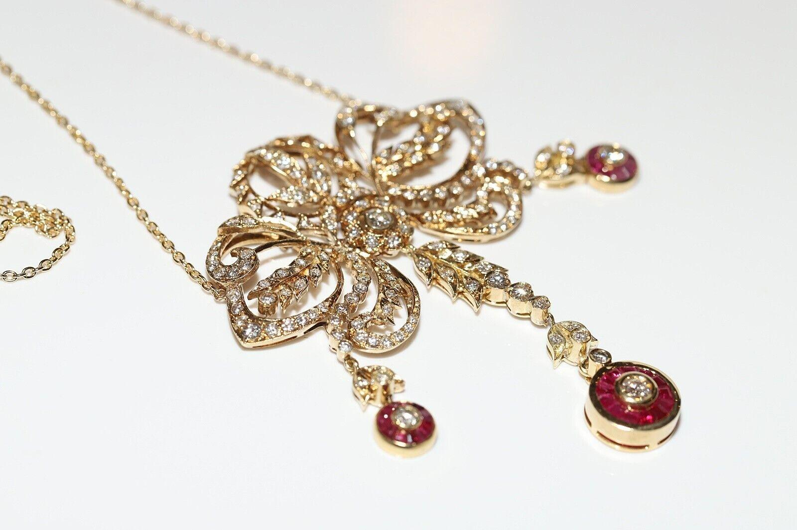Vintage Circa 1980s 14k Gold Natural Diamond And Caliber Ruby Necklace  For Sale 1