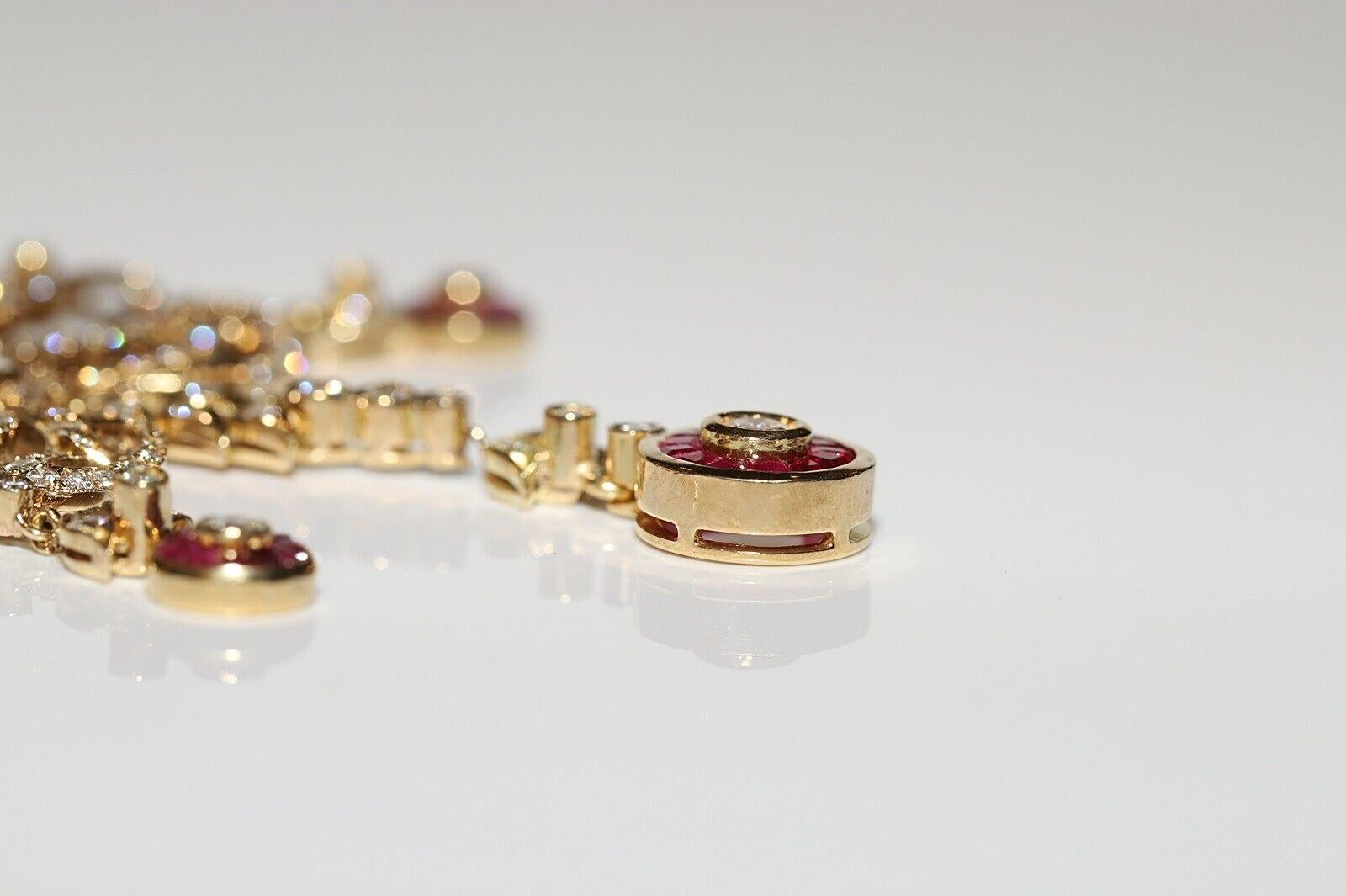 Vintage Circa 1980s 14k Gold Natural Diamond And Caliber Ruby Necklace  For Sale 2
