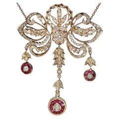 Vintage Circa 1980s 14k Gold Natural Diamond And Caliber Ruby Necklace 