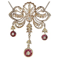 Vintage Circa 1980s 14k Gold Natural Diamond And Caliber Ruby Necklace