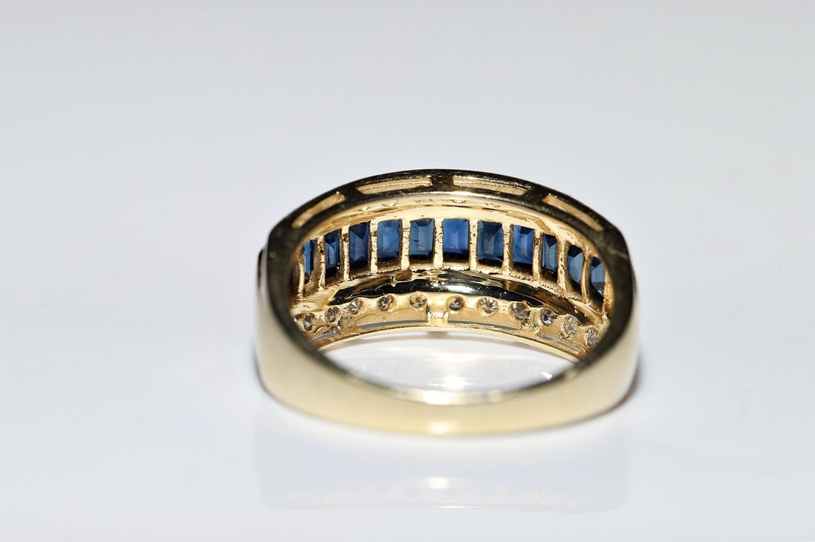 Vintage Circa 1980s 14k Gold Natural Diamond And Caliber Sapphire Decorated Ring For Sale 4