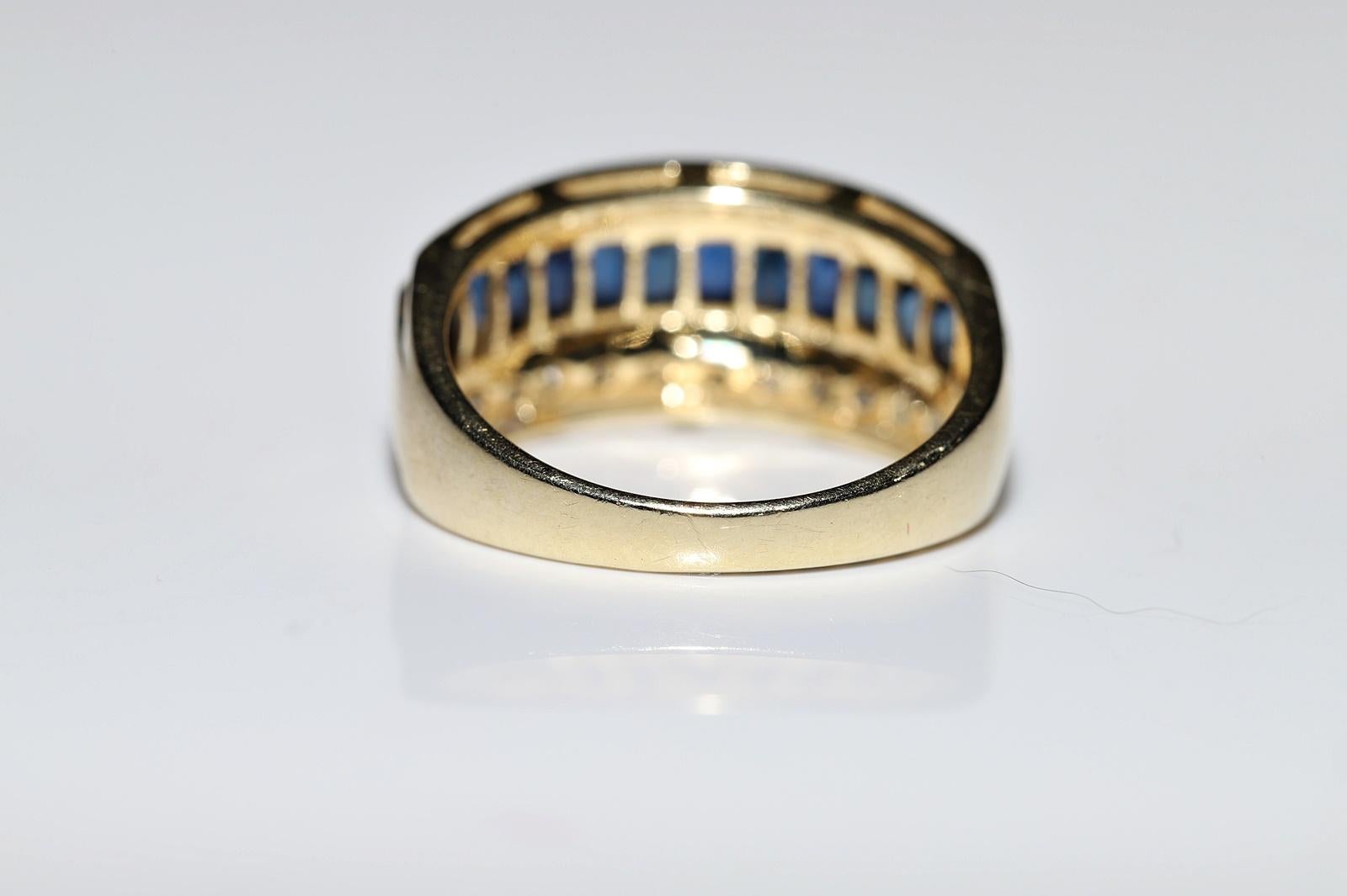 Vintage Circa 1980s 14k Gold Natural Diamond And Caliber Sapphire Decorated Ring For Sale 5