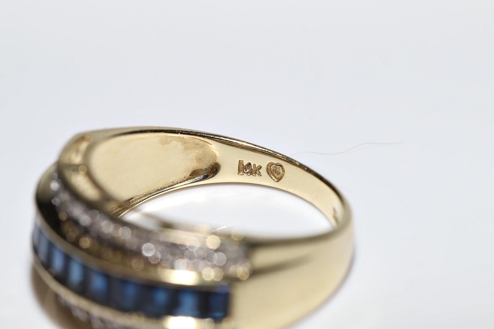 Vintage Circa 1980er Jahre 14k Gold Natürlicher Diamant und Kaliber Saphir Dekorierter Ring im Angebot 6