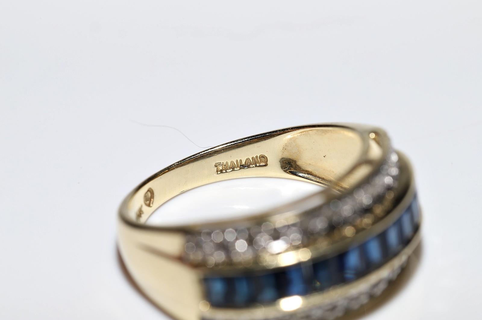 Vintage Circa 1980s 14k Gold Natural Diamond And Caliber Sapphire Decorated Ring For Sale 7