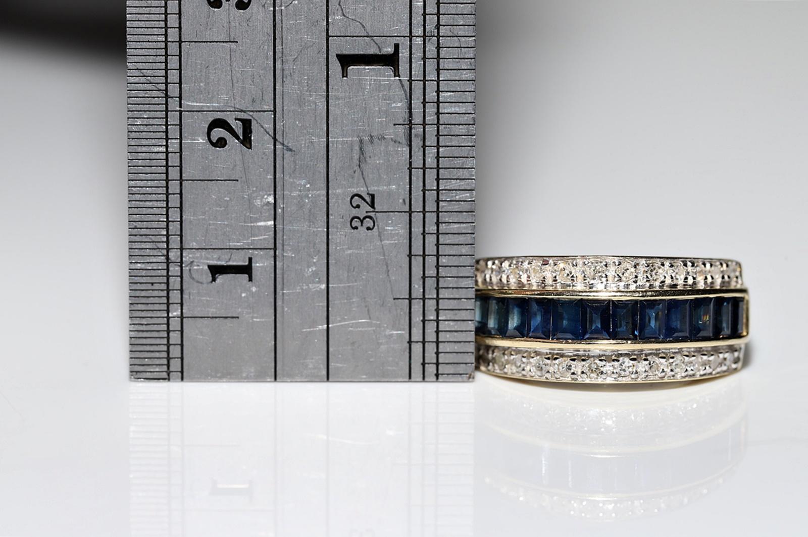 Vintage Circa 1980er Jahre 14k Gold Natürlicher Diamant und Kaliber Saphir Dekorierter Ring im Angebot 8