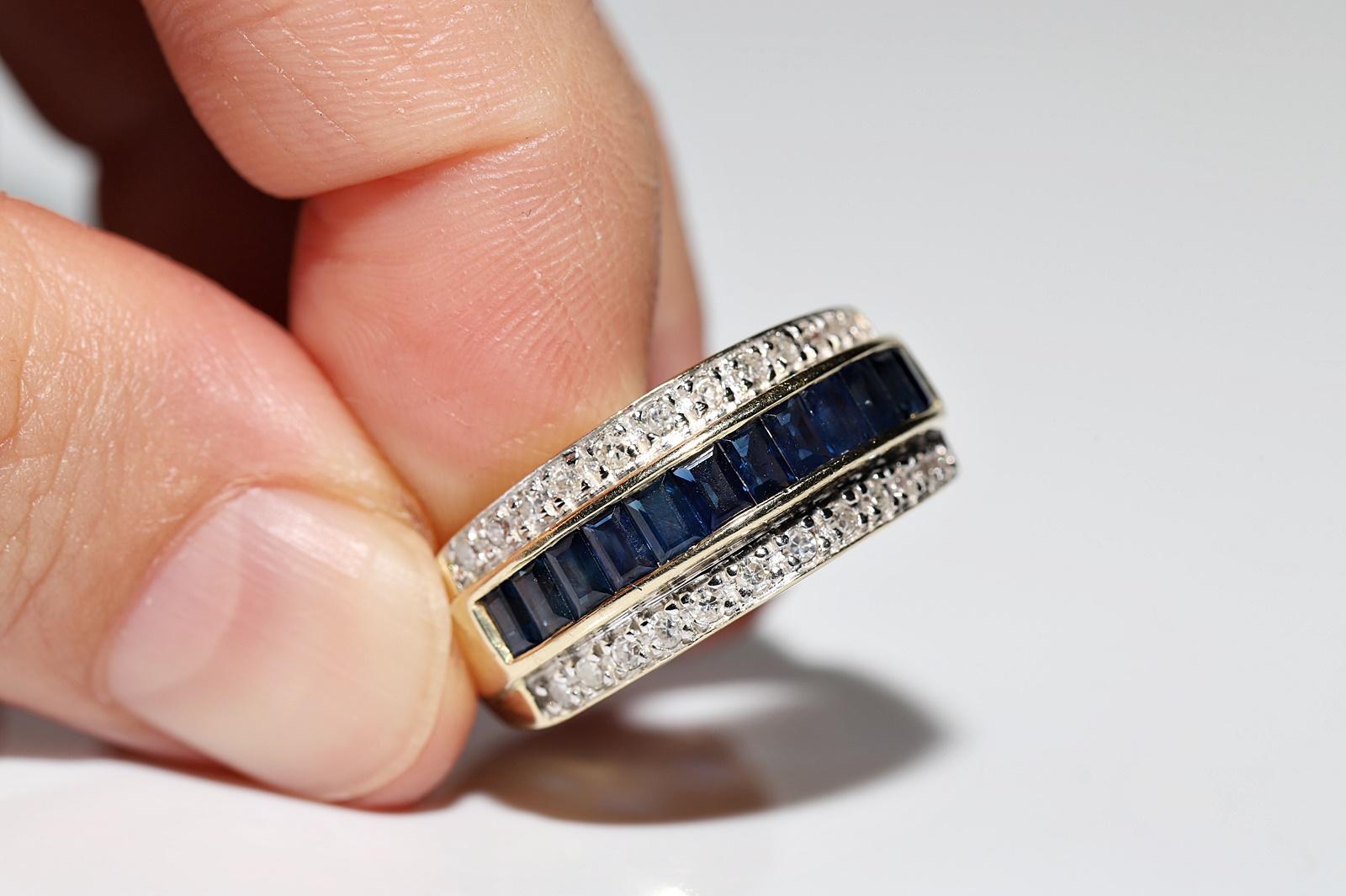 Vintage Circa 1980er Jahre 14k Gold Natürlicher Diamant und Kaliber Saphir Dekorierter Ring im Angebot 11