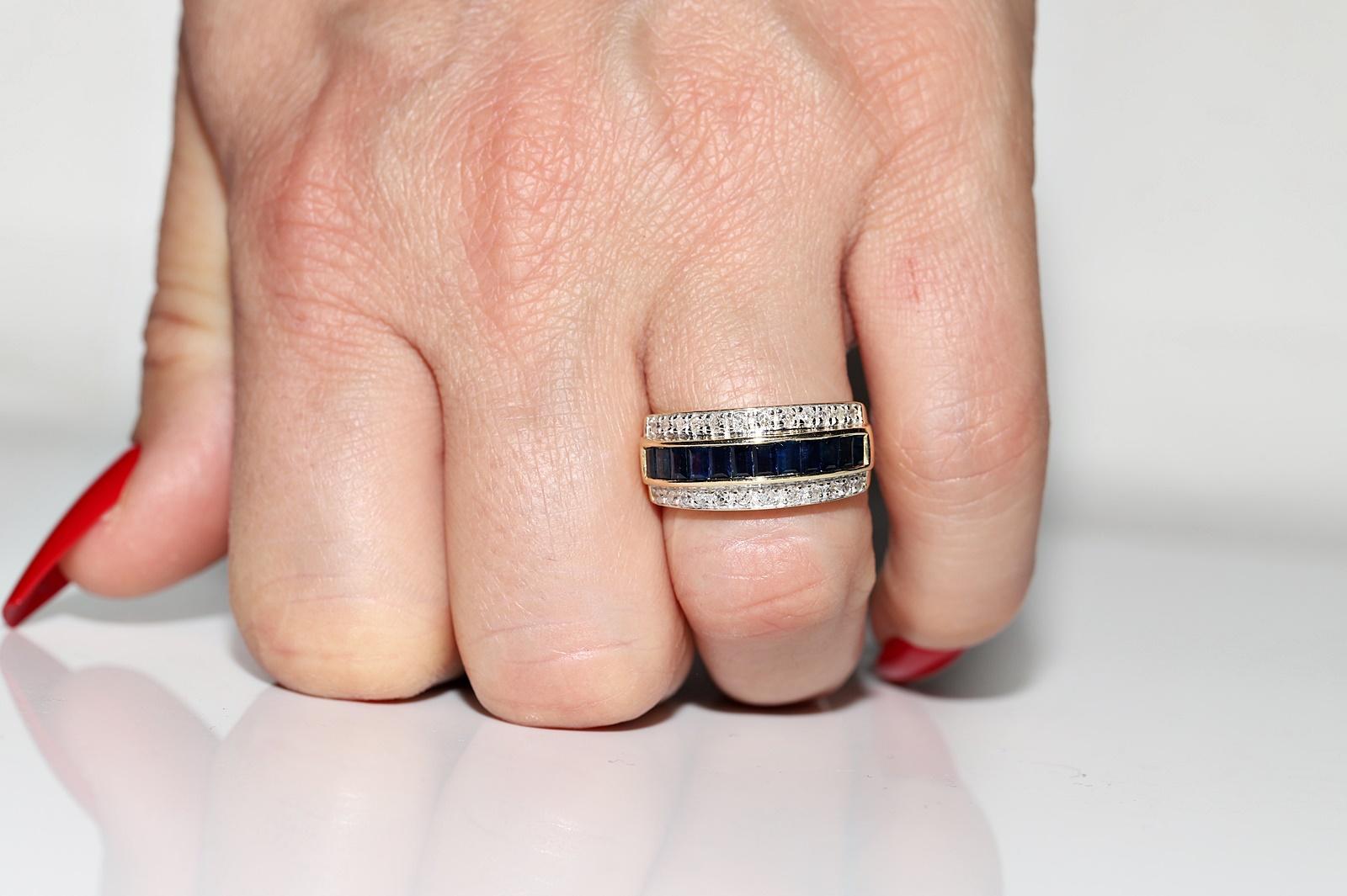 Vintage Circa 1980er Jahre 14k Gold Natürlicher Diamant und Kaliber Saphir Dekorierter Ring (Retro) im Angebot
