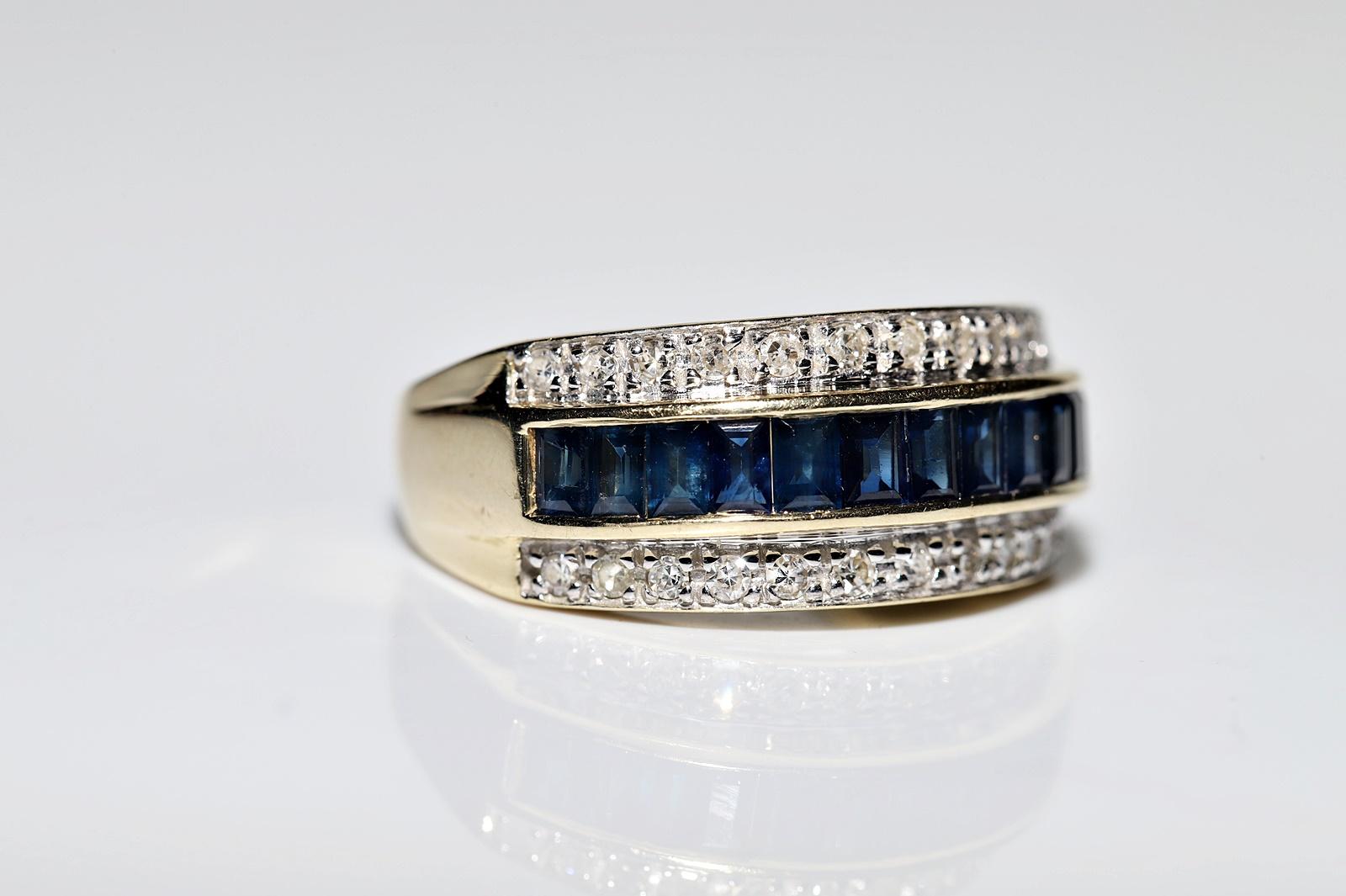 Vintage Circa 1980er Jahre 14k Gold Natürlicher Diamant und Kaliber Saphir Dekorierter Ring Damen im Angebot