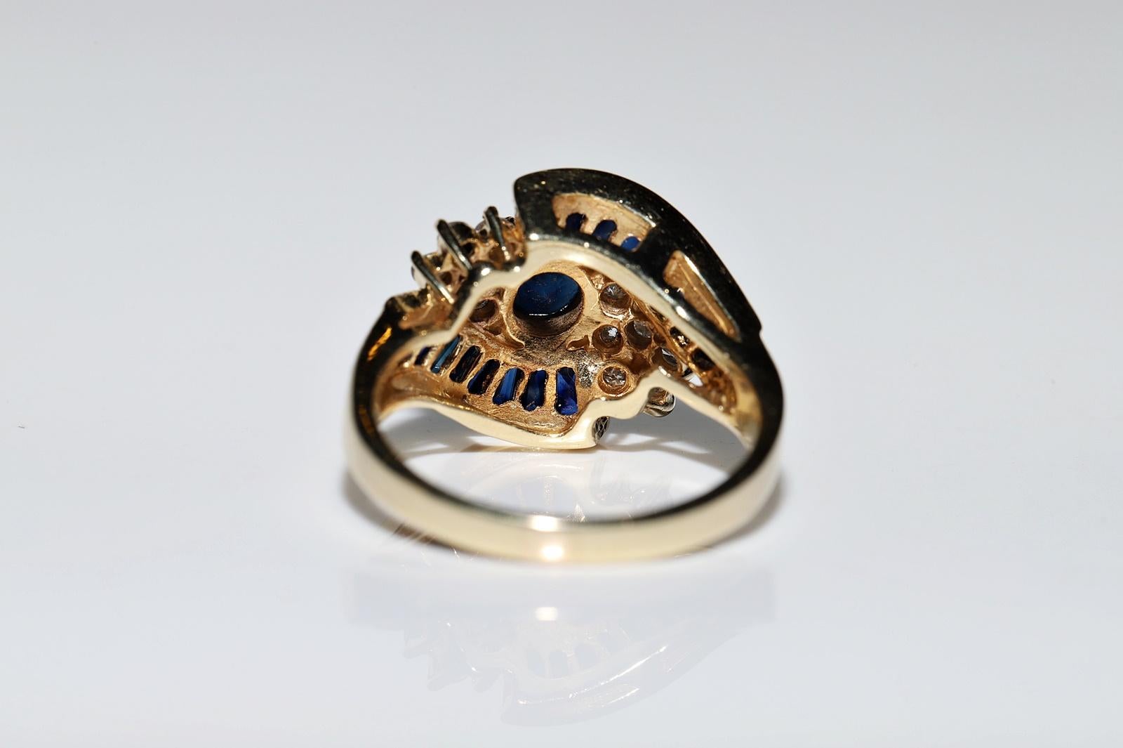 Vintage Circa 1980s 14k Gold Natural Diamond And Caliber Sapphire Decorated Ring For Sale 1