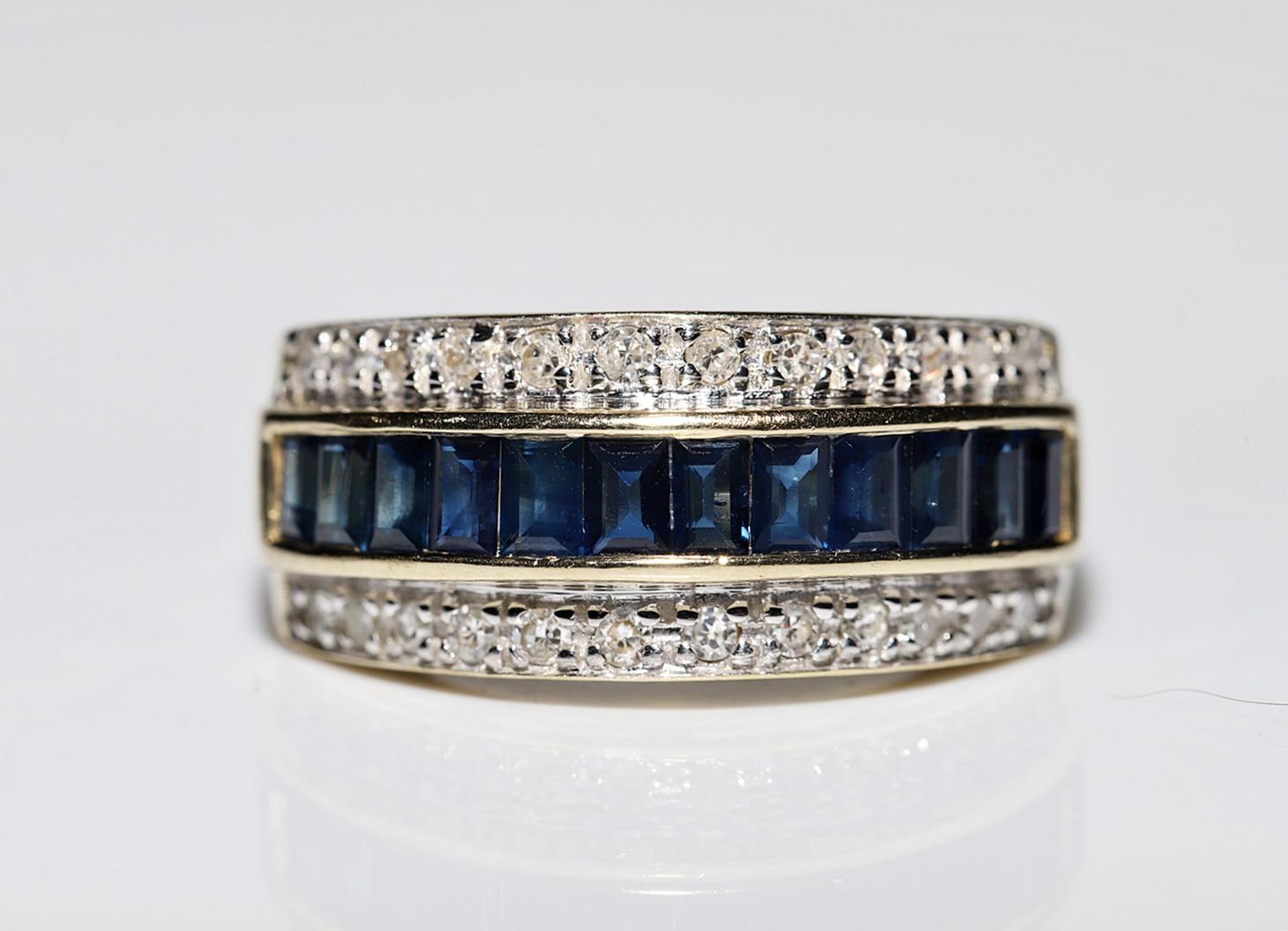 Vintage Circa 1980s 14k Gold Natural Diamond And Caliber Sapphire Decorated Ring For Sale 1