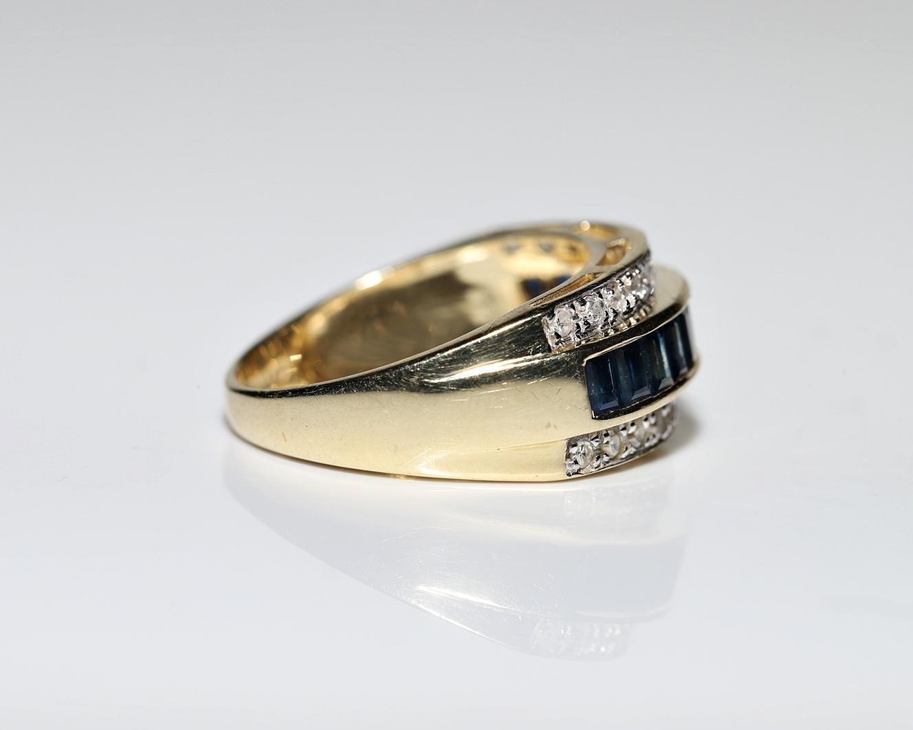 Vintage Circa 1980s 14k Gold Natural Diamond And Caliber Sapphire Decorated Ring For Sale 2