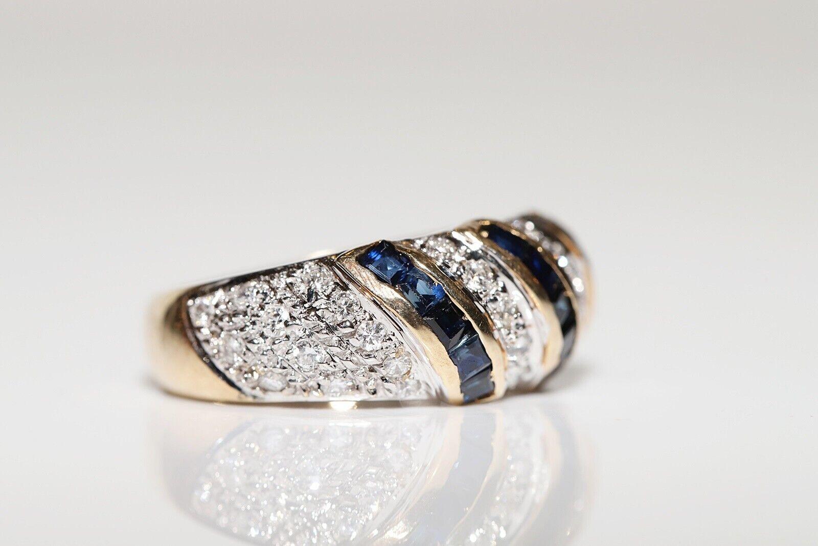 In very good condition.
Total weight is 5.1 grams.
Totally  is diamond 0.50 carat.
The diamond is has  G-H color and vs-s1 clarity.
Totally is sapphire 0.65 carat.
Ring size is US 6.5 
We can make any size.
Box is not included.
Please contact for