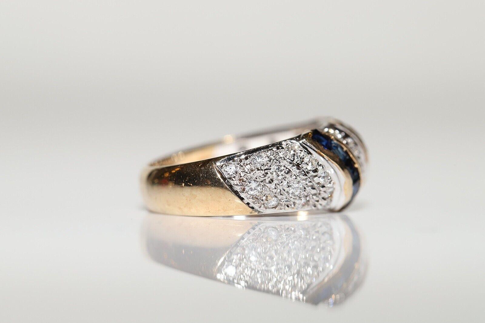Retro Vintage Circa 1980s 14k Gold Natural Diamond And Caliber Sapphire Ring For Sale