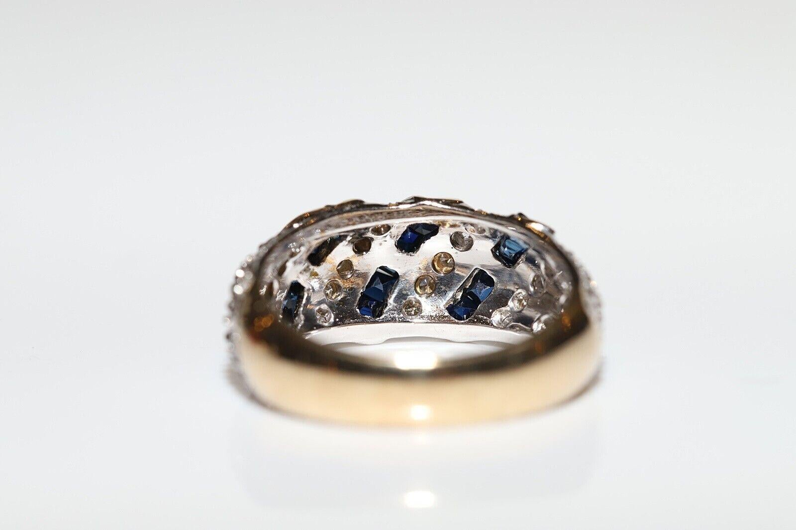 Brilliant Cut Vintage Circa 1980s 14k Gold Natural Diamond And Caliber Sapphire Ring For Sale