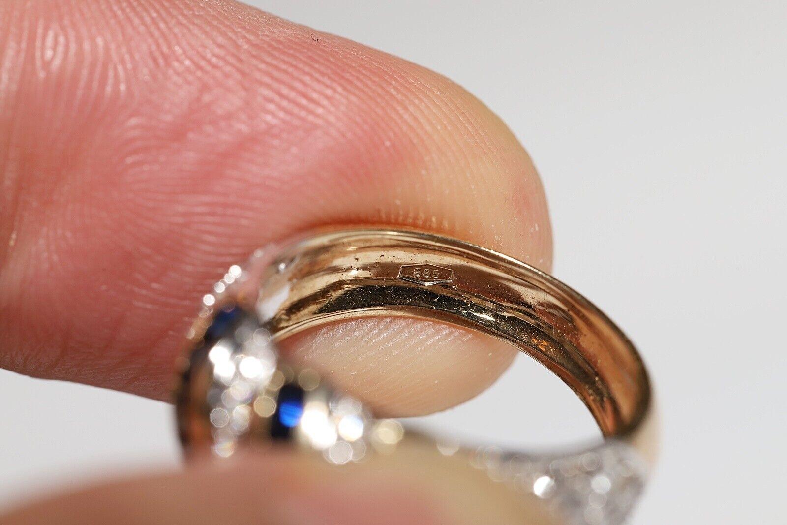 Vintage Circa 1980s 14k Gold Natural Diamond And Caliber Sapphire Ring In Good Condition For Sale In Fatih/İstanbul, 34