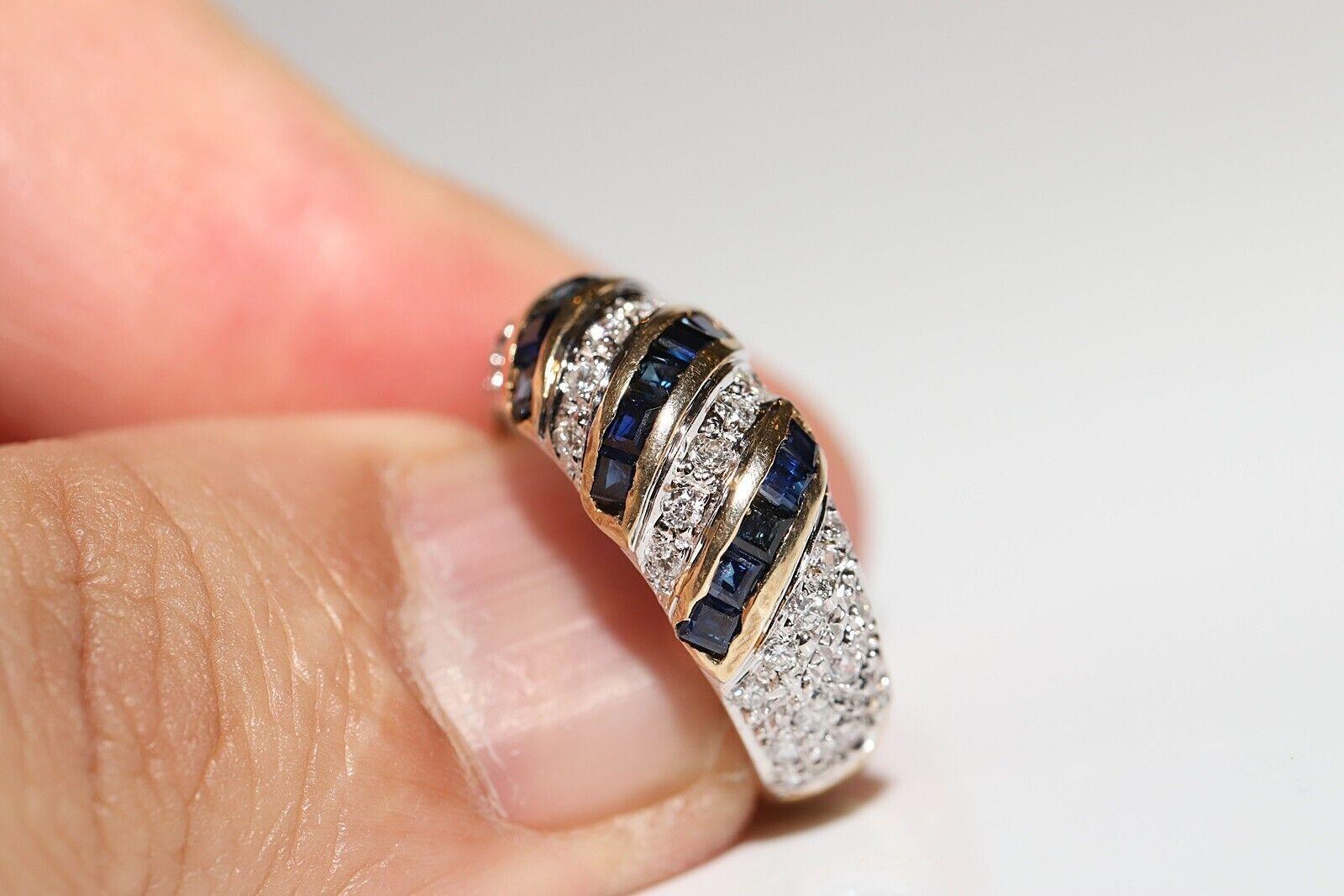 Women's Vintage Circa 1980s 14k Gold Natural Diamond And Caliber Sapphire Ring For Sale