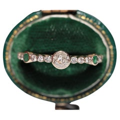 Bandring aus 14 Karat Gold mit natürlichem Diamant und Smaragd, Vintage, ca. 1980er Jahre