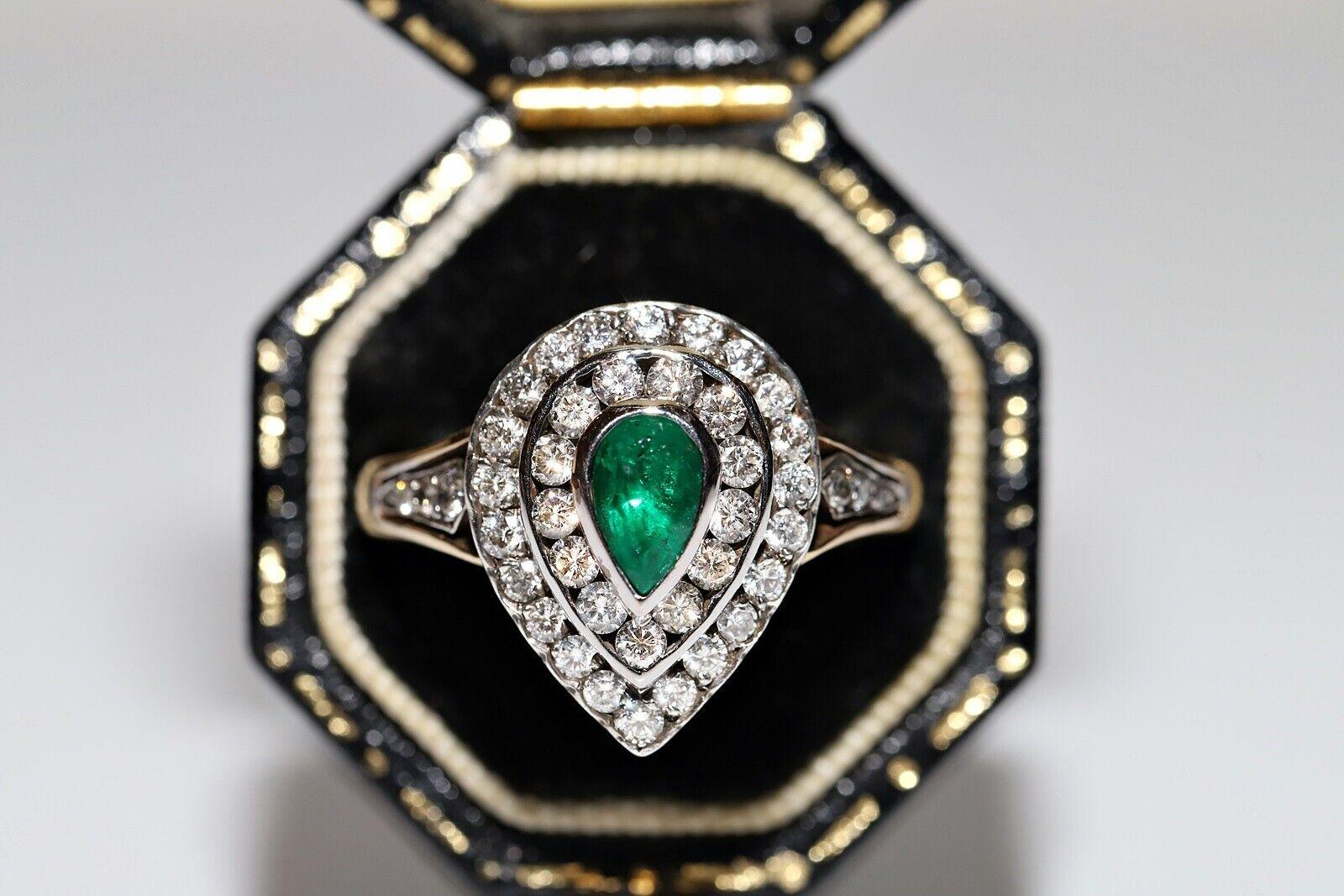 In very good condition.
Total weight is 4.9 grams.
Totally is 1.20 carat.
The diamond  is has G-H color and vs-s1 clarity.
Totally is emerald 0.50 carat.
Ring size is US 6.7 .
We can make any size.
Box is not included.
Please contact for any