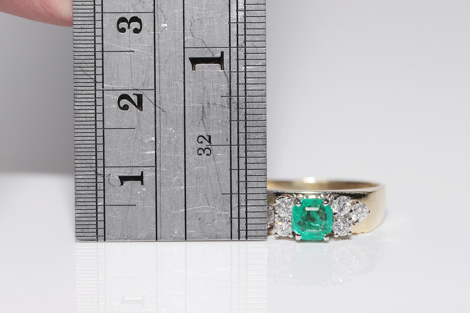 Vintage Circa 1980s 14k Gold Natural Diamond And Emerald Decorated Ring For Sale 4