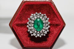 Vintage Circa 1980s 14k Gold Natural Diamond And Emerald Decorated Ring